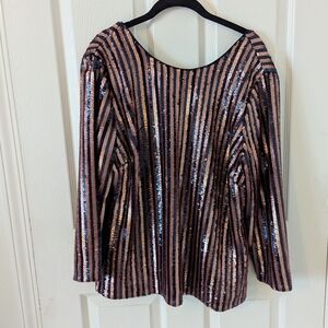 NWT! Boden Navy And Pink Striped Sequin Women's Aubrey Top 14